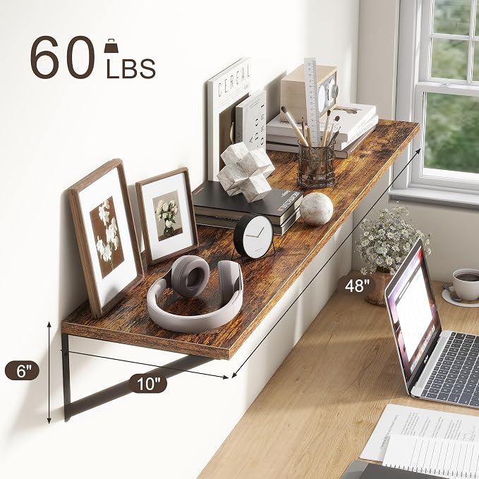 Floating Shelves 48 Inch Long, Wall Shelves 48 x 10, Wide Large Display Storage - Image 3
