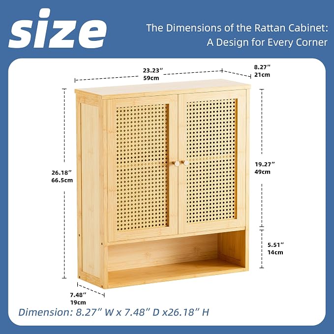 HITNET Bathroom Cabinet Wall Mounted, Rattan Medicine Cabinet, Bamboo Hanging - Image 3