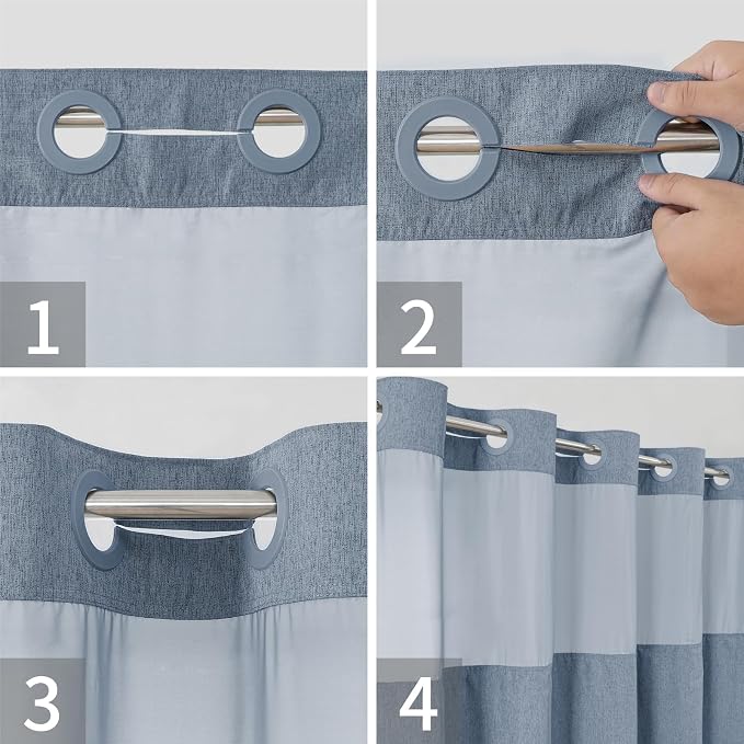 Extra Long No Hooks Needed Linen Textured Shower Curtain - Image 4
