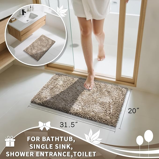 Yimobra Chenille Bathroom Rugs Non Slip, Extra Thick Soft Absorbent Bath Rug - Image 2