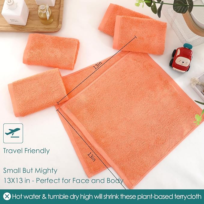 Face Towels 6 Pack, Extra Large 13x13 inch Orange Wash Cloths - Image 6