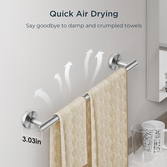 FORIOUS Bathroom Hardware Accessories Set, SUS304 Stainless Steel Towel Bar Set - Image 3
