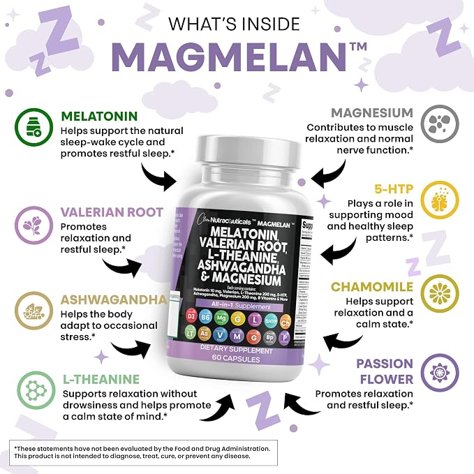 Clean Nutraceuticals Melatonin 10mg Valerian Root L Theanine 200mg Ashwagandha - Image 3