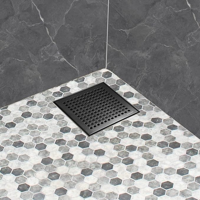 Neodrain 6-Inch Black Shower Drain, Square Drains by Neodrain