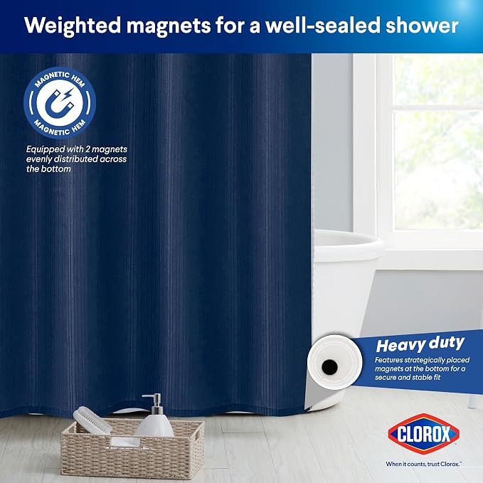 Clorox 2-in-1 Bathroom Shower Curtain Liner, Durable Fabric, Weighted Magnets - Image 6