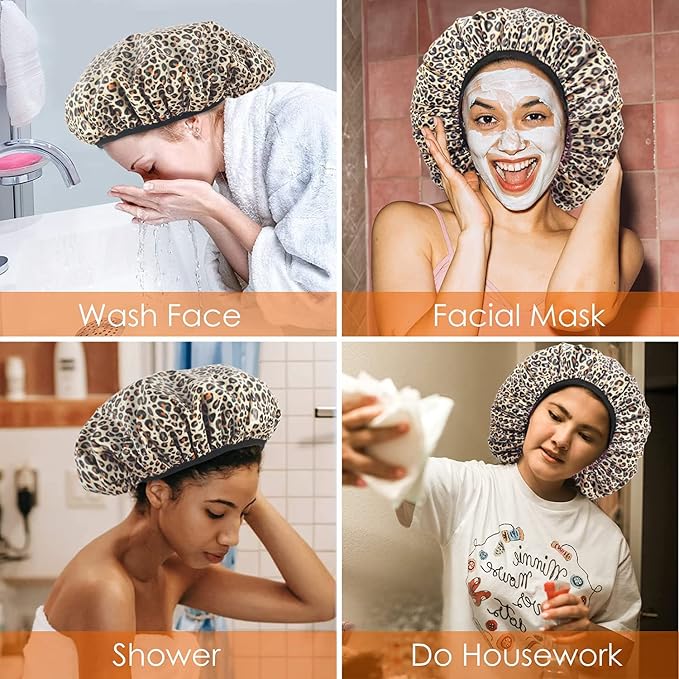 Auban Shower Cap, Shower Cap for Women Terry Cloth Lined EVA Exterior Reusable - Image 7
