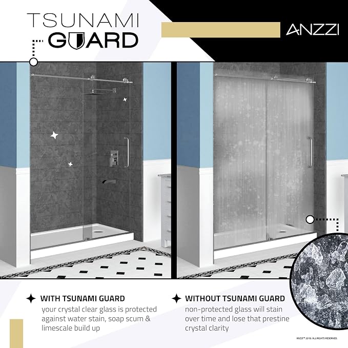 ANZZI 70" x 24" Frameless Shower Door in Matte Black, Water Repellent Glass - Image 8