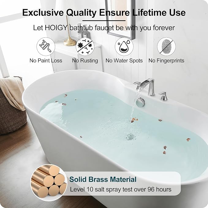 Widespread Waterfall Bathtub Faucet Set, Brass Chrome Roman Tub Faucet 3 Hole 8 - Image 5