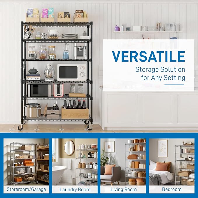 6 Tier Storage Racks Shelving, Heavy Steel Pantry Shelves, Adjustable Wire - Image 5