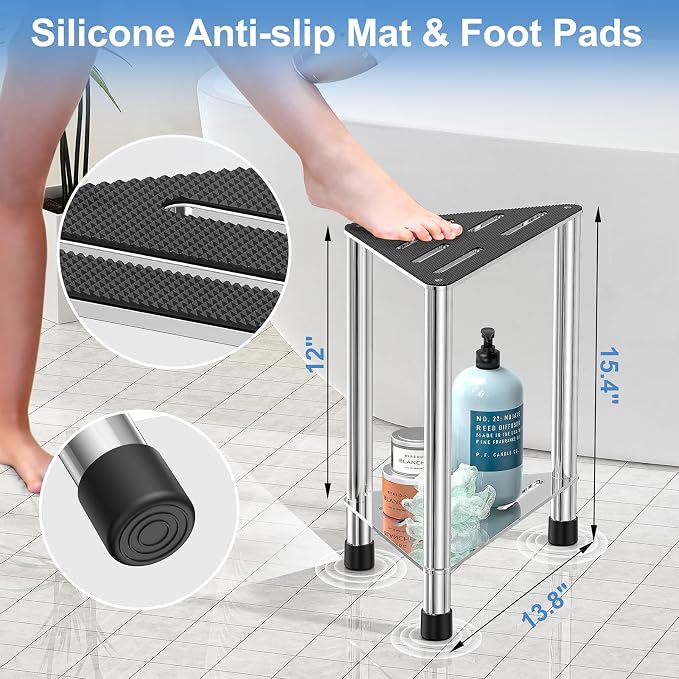 Stainless Steel Shower Stool for Inside Shower, 15.4'' H Shower Foot Rest - Image 3