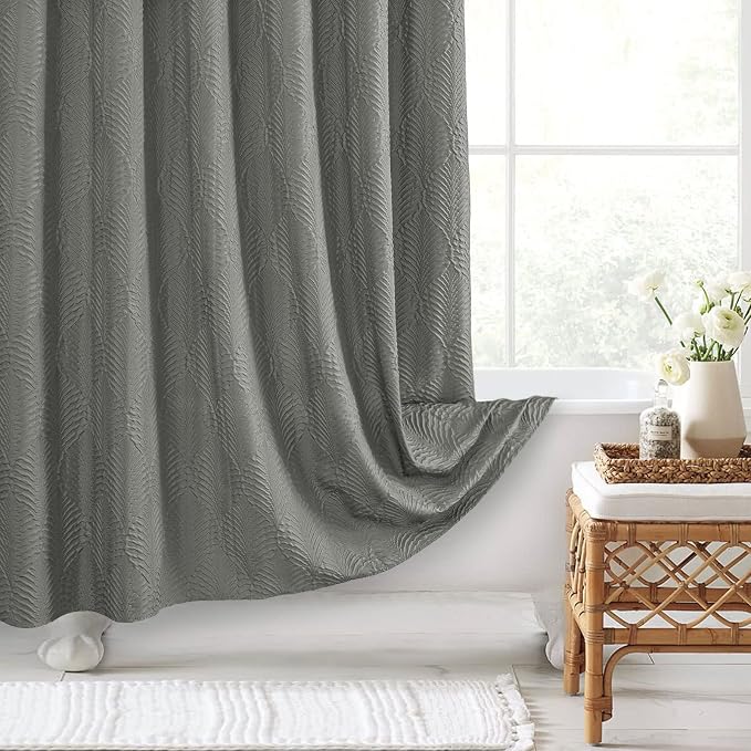 Gibelle Grey Shower Curtain for Bathroom, 3D Embossed Textured Fabric Shower - Image 5