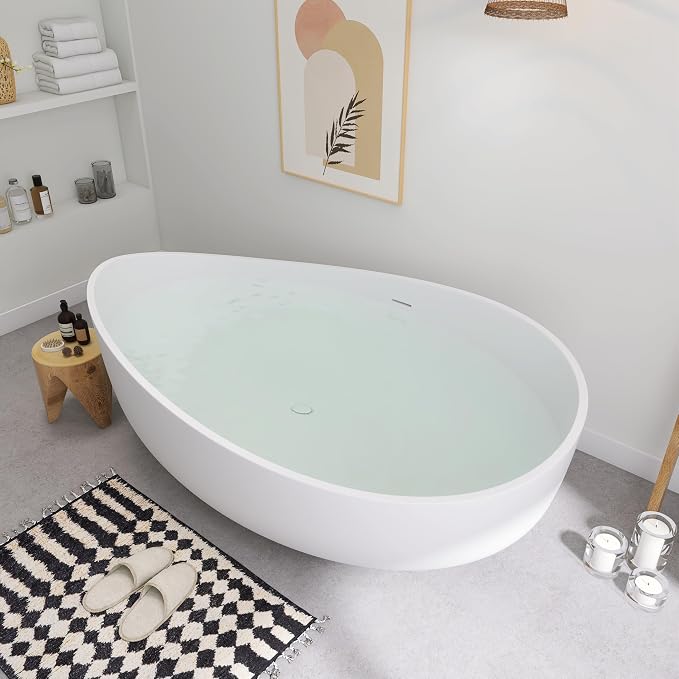 SJ STAR&JANE 71" Solid Surface Freestanding Bathtub, Oval Soaking Stone Resin - Image 2