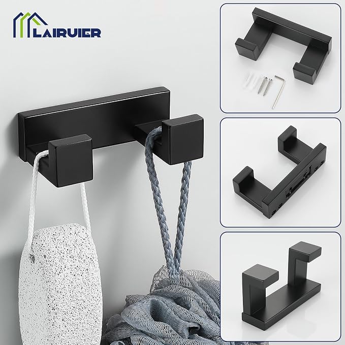 Lairuier 4-Piece Bath Towel Bar Set, Matte Black Bathroom Hardware Set - Image 2