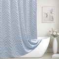 Light Blue Boho Fabric Shower Curtain Tufted Chevron Striped Textured Cloth by TURKIO