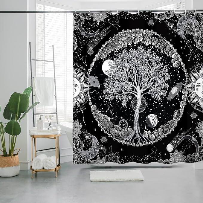 Bohemian Shower Curtain, Boho Floral Print Water Repellent Polyester Fabric - Image 7