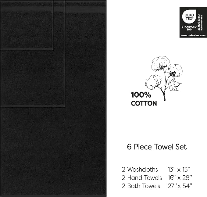Cotton Paradise Black 6 Piece Towel Set, 100% Cotton Turkish Towels - Image 4