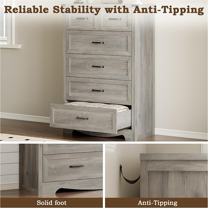 Tall 6-Drawer Dresser for Bedroom, Modern Wooden Chest of Drawers - Image 6