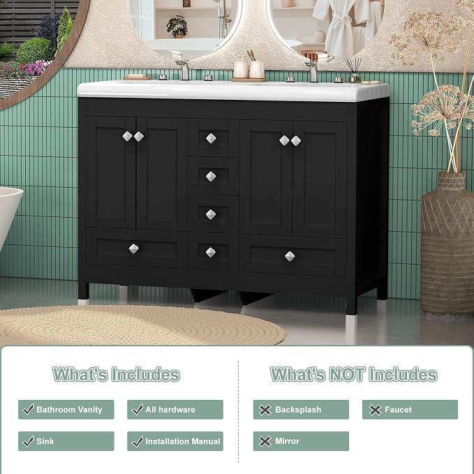 48 Inch Bathroom Vanity with Double Sink, Bathroom Vanity Cabinet with Doulble - Image 5