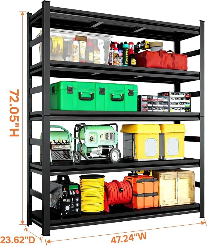 Adjustable Storage Shelves for Garage, Heavy Duty Metal Shelving Unit, 5-Tier - Image 3