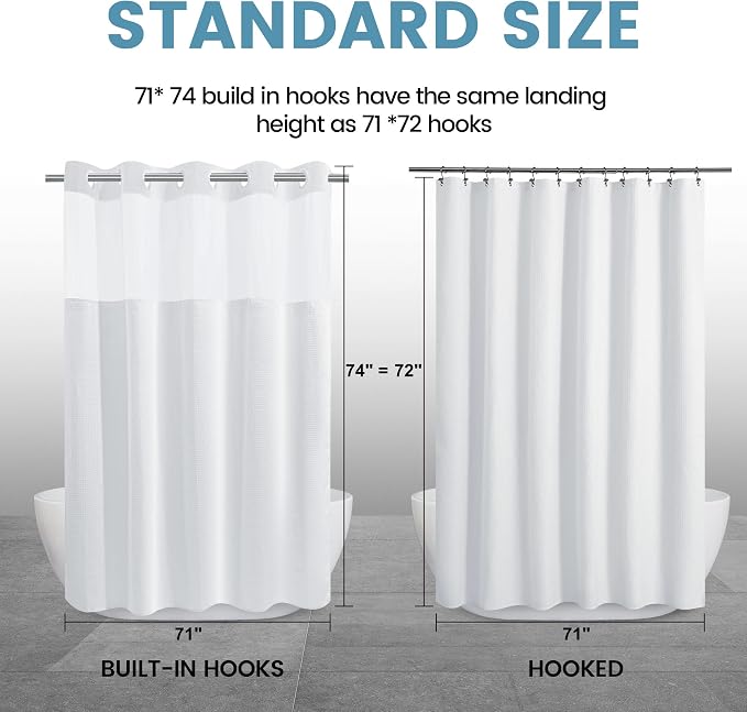 White No Hook Shower Curtain - Image 7
