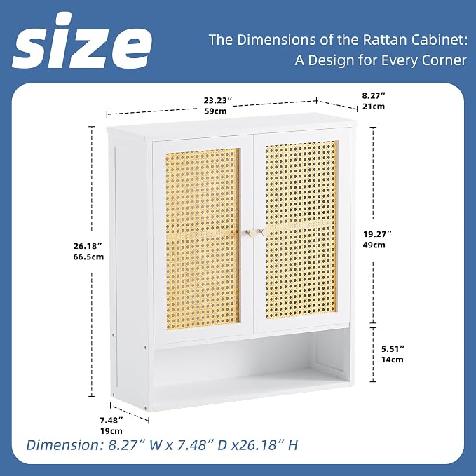 HITNET Bathroom Wall Cabinet, Rattan Medicine Cabinet, Bamboo Hanging Storage - Image 3