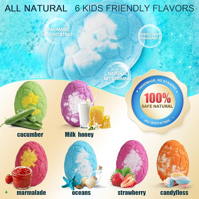 Bath Bombs for Kids with Surprise Inside, 6 Pack Dinosaur Toys Toddler Bath - Image 6