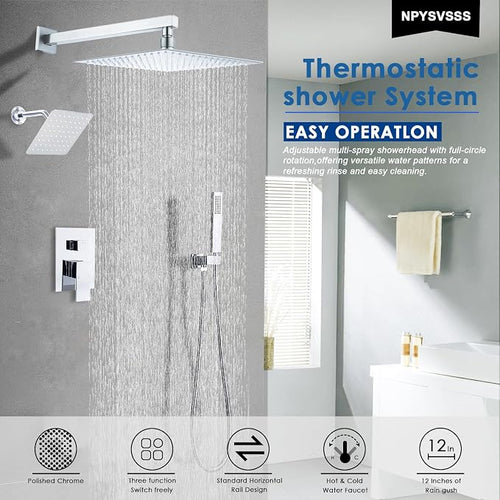 12" Shower Faucet Set Rain Shower System - Image 2