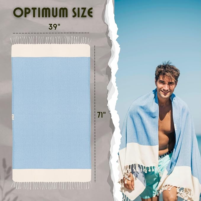 Bazaar Anatolia Turkish Beach Towel 100% Cotton Bath Towels 71x39 Quick Dry - Image 3