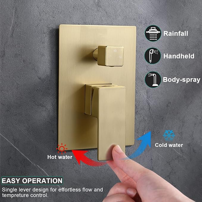 Enga Brushed Gold Rain Shower System - Image 8