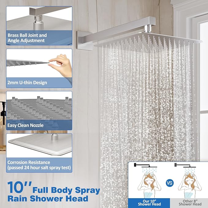 Shower System with Tub Spout, All Metal Tub Shower Faucet Set with 10'' Rain - Image 3