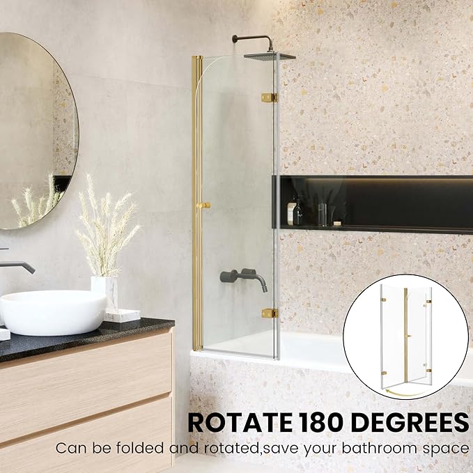 Bathroom Frameless Hinged Foldable Tub Door, Shower Glass Door 43 * 58” Shower - Image 2