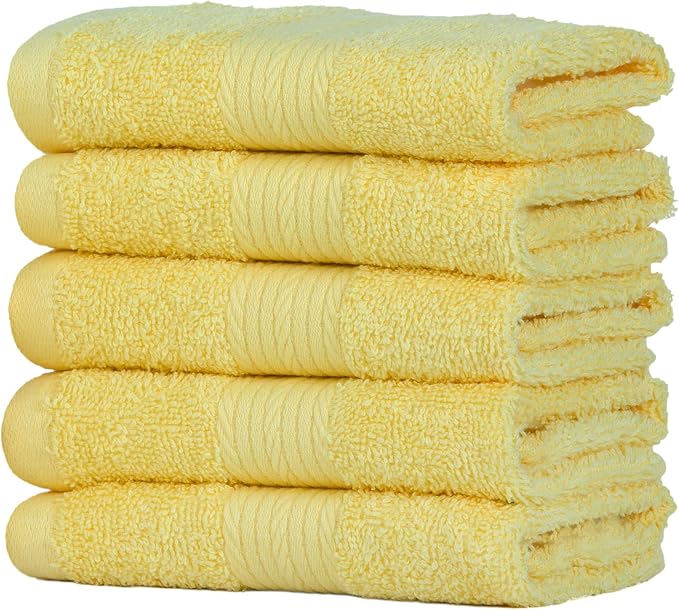 Ample Decor Yellow Washcloths Pack of 5 12 X 12 Inch 100% Cotton 600 GSM - Image 4