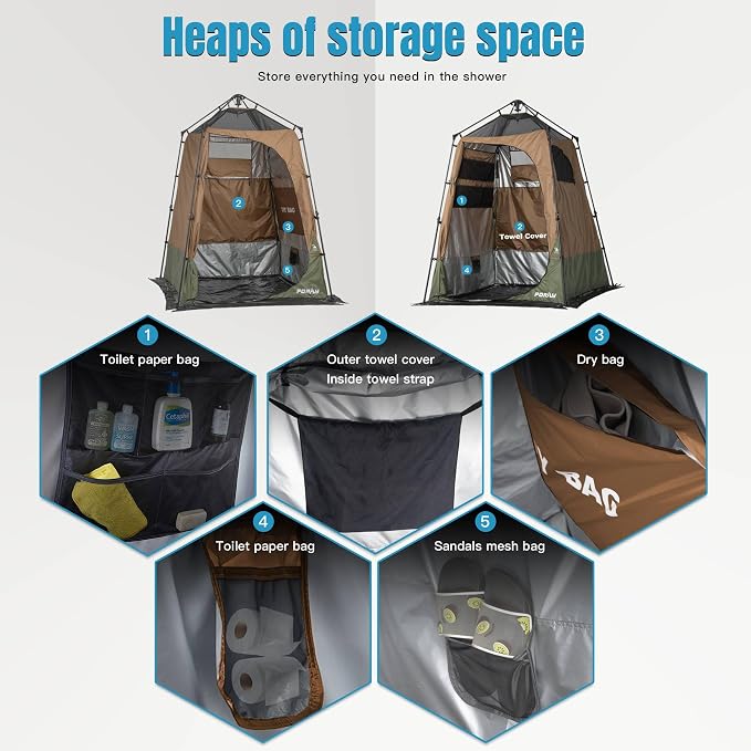 Camping Shower Tent Deluxe Changing Room Easy Set Up Privacy Shelter, Large - Image 6
