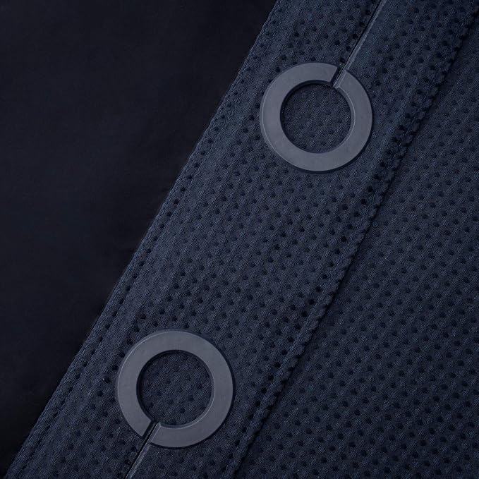 River Dream Heavyweight Navy Blue No Hooks Required Dotted Waffle Weave Shower - Image 8