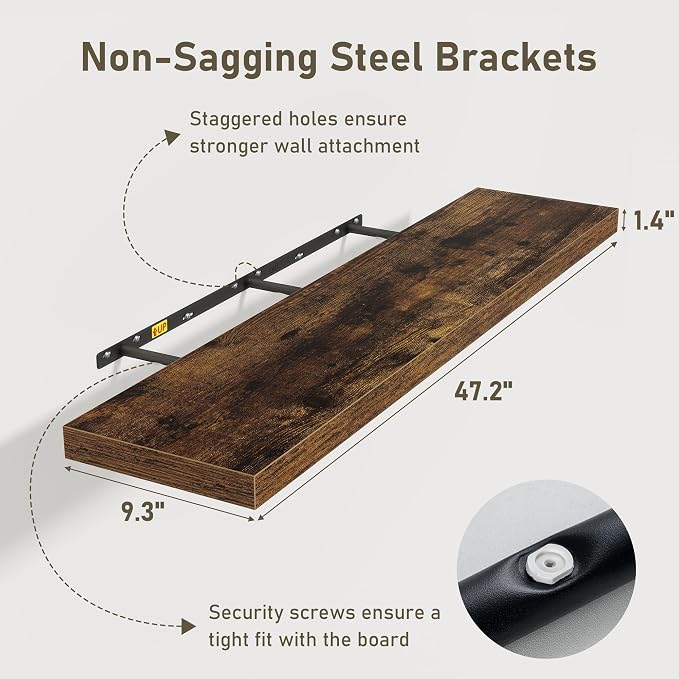Floating Shelves Wall Shelf 48 Inch, 9.3 Inch Deep Floating Shelf, Farmhouse - Image 3