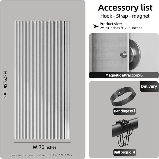 Bathroom Magnetic Folding Shower Curtain, Accordion-Style Shower Curtain - Image 4