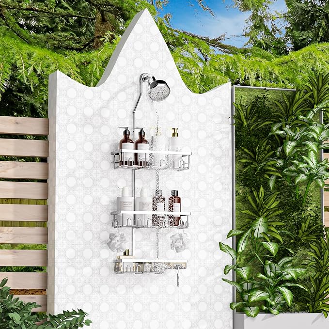 Shower Caddy, Rustproof Shower Shelves Over Shower Head, Triple Adjustable - Image 7