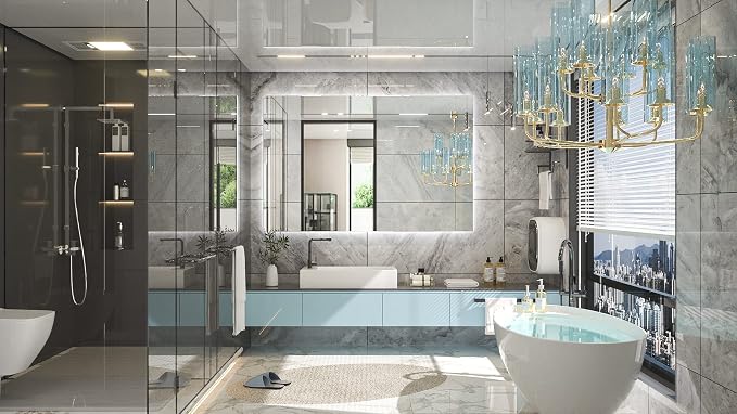 TETOTE 55 x 36 Inch LED Mirror Bathroom Backlit, Anti Fog, Vanity Lighted Mirror - Image 2