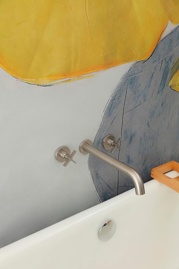 Wall Mount Tub Filler, Two Cross Handle Bathtub Faucet, Extra Long Spout Reach - Image 3
