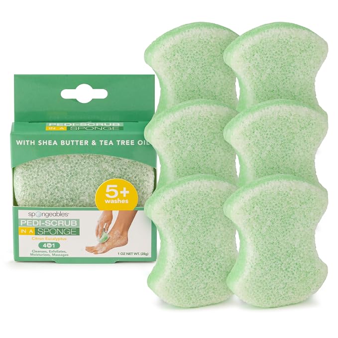 Spongeables Pedi Scrub Foot Exfoliating 5+ Wash Sponge, Citron Eucalyptus by Spongeables