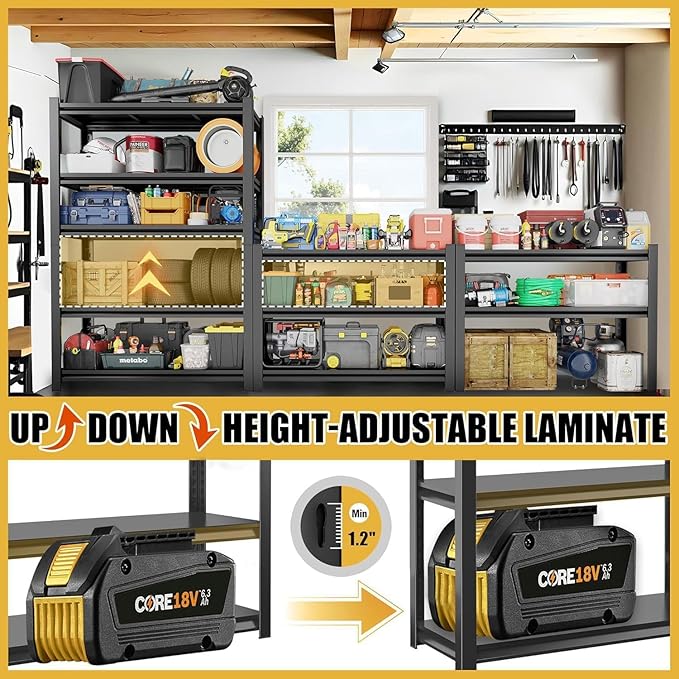 77.5"H*45"W Five-Shelf Metal Garage Shelving Unit Adjustable Storage Shelves - Image 4