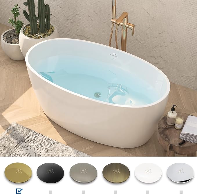 FerdY Tahiti 55" Acrylic Freestanding Bathtub, Elegant Oval Shape Soaking - Image 3