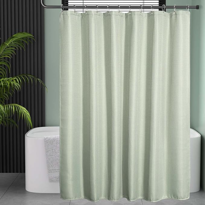 AmazerBath Sage Green Shower Curtain Fabric, Waffle Shower Curtain Cloth - Image 4