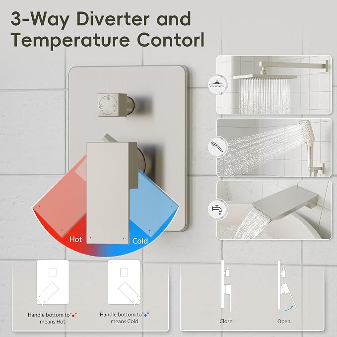 Gabrylly Shower System with Tub Spout, Wall Mounted Tub Shower Faucet Set - Image 6