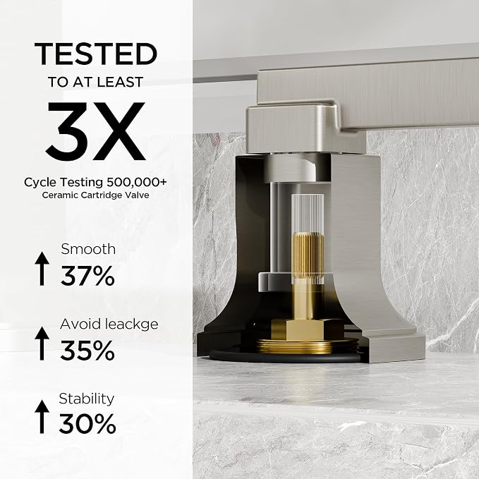 FORIOUS Brass Bathroom Faucets 3 Hole, Modern Waterfall Widespread 8 Inch - Image 9