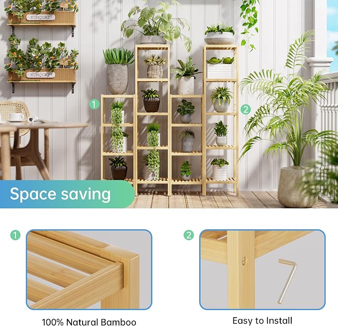 SMIBUY Bathroom Storage Shelf, 4-Tier Bamboo Rack Organizer - Image 6