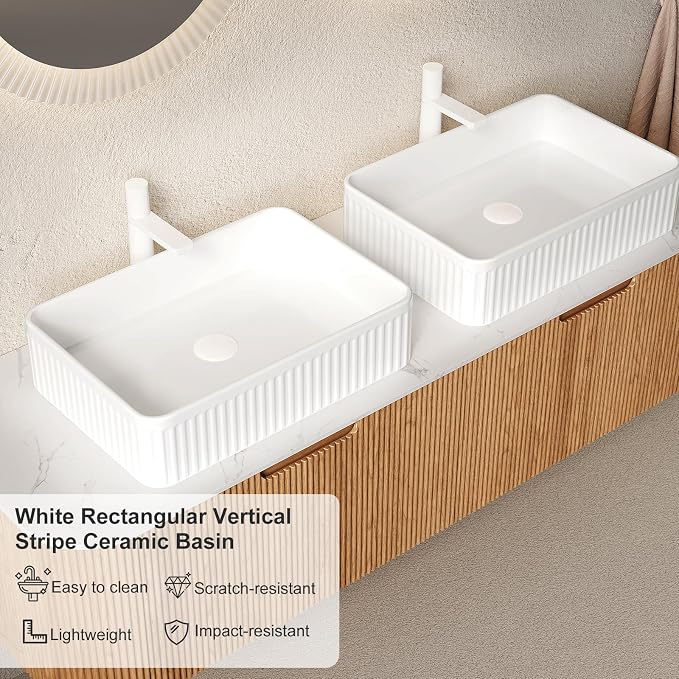 60 Inch Bathroom Vanity with Double Sink, Floating Bathroom Cabinet with White - Image 4