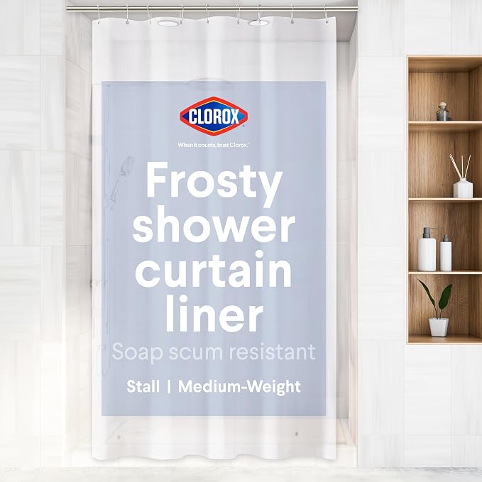 CLOROX Shower Curtain Liner, Premium Medium-Weight Durable Waterproof 6g PEVA by MainstreamInternational