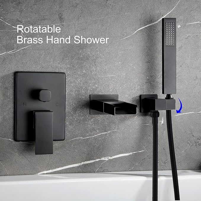 TapLong Matte Black Wall Mount Tub Filler Faucet Set - Image 4