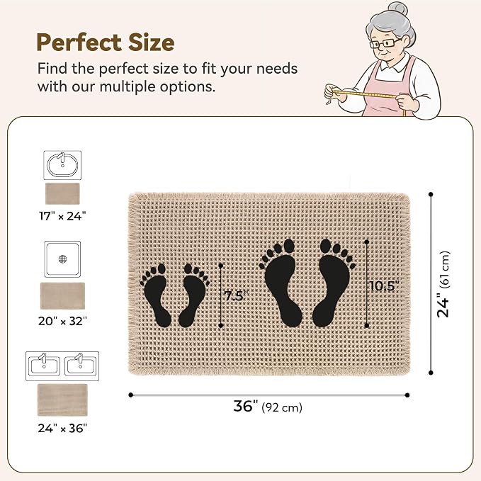 GRANNY SAYS Waffle Bath Mat 24" x 36", Boho Bathroom Rugs Non Slip Washable - Image 2
